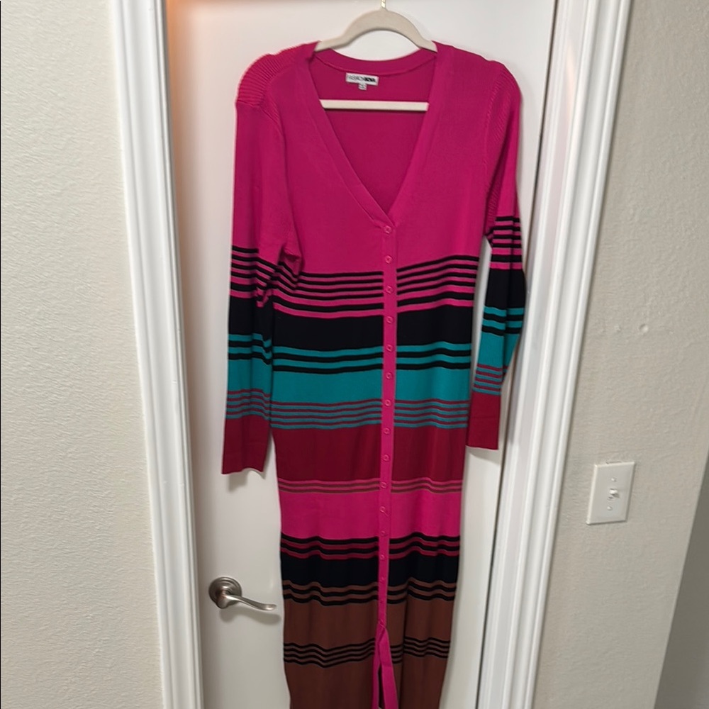Pink and Black Dress with Striped Pattern and Long Length